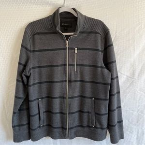 INC International Concepts Full Zip Gray With Black Stripes Sweater Size Large